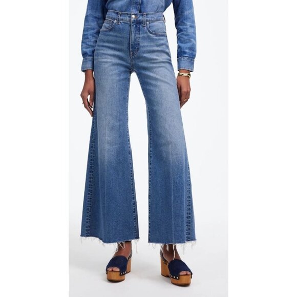 Madewell Petite Flared Wide-Leg Crop Jeans Women's Size 26 Petite Oneida Wash Bl - Picture 1 of 6